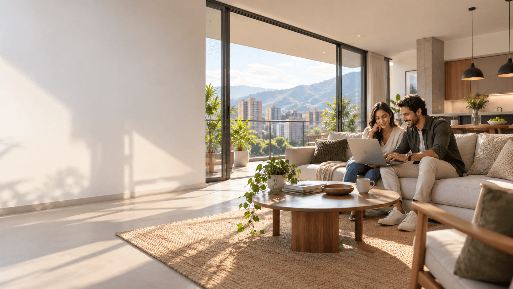 Sala de un apartamento iluminada con luz natural